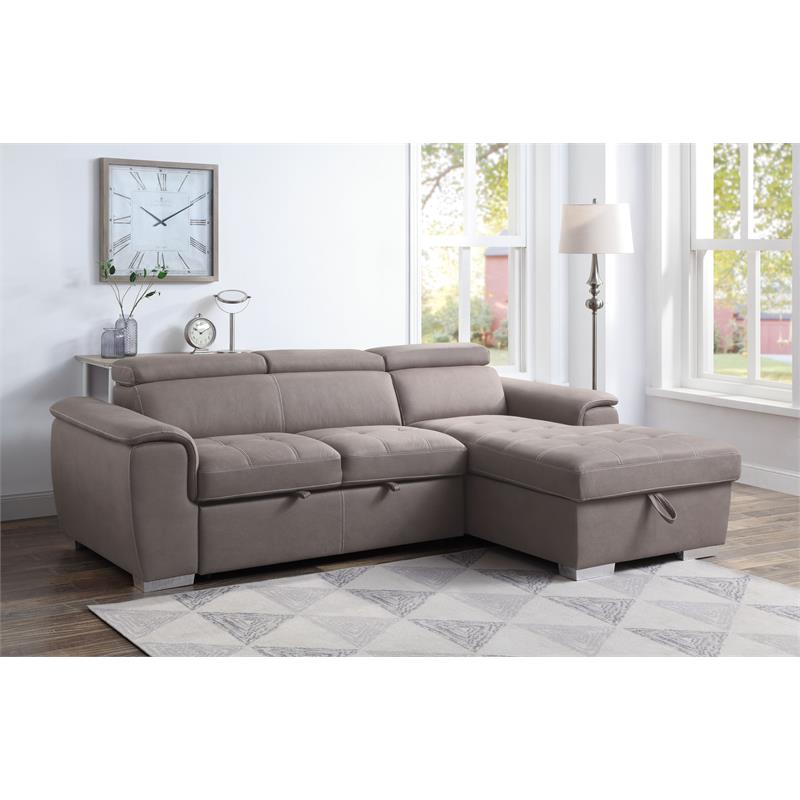 Bowery Hill Sleeper Sectional Sofa with Storage in Light Brown Fabric