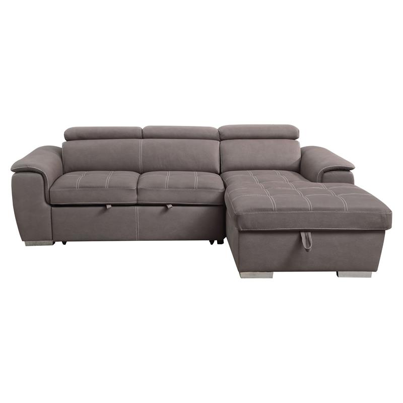 Bowery Hill Sleeper Sectional Sofa with Storage in Light Brown Fabric