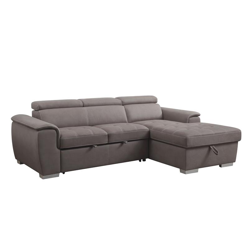 Bowery Hill Sleeper Sectional Sofa with Storage in Light Brown Fabric