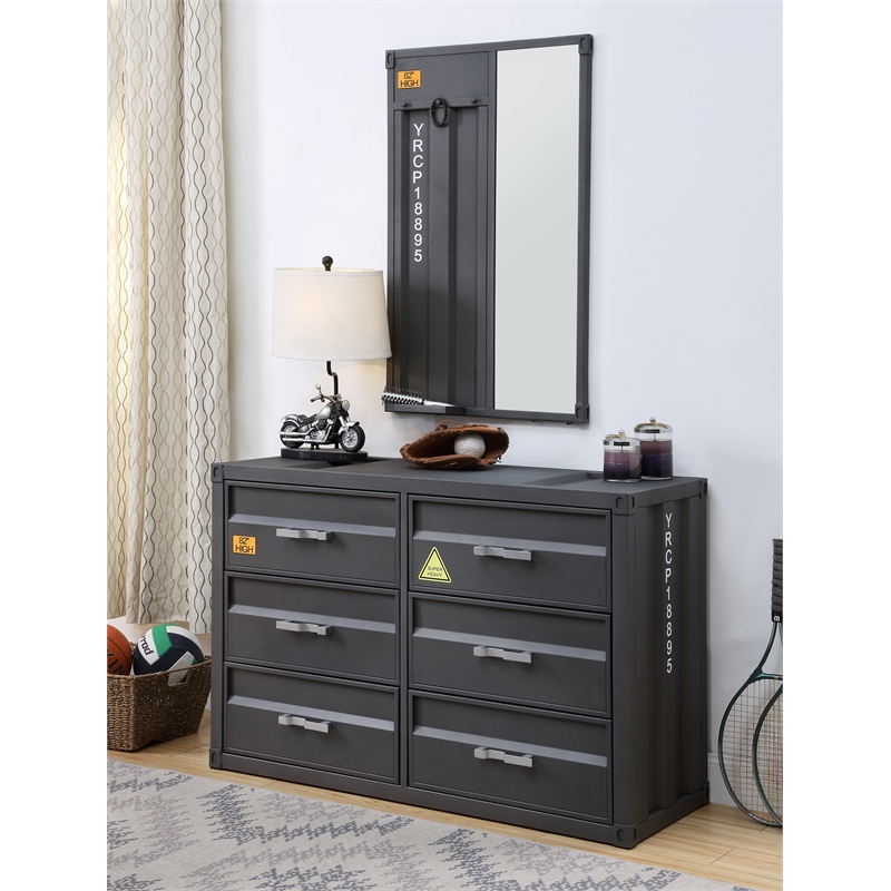 Bowery Hill Cargo Container Style Rectangular 6-Drawer Dresser in Gunmetal Metal