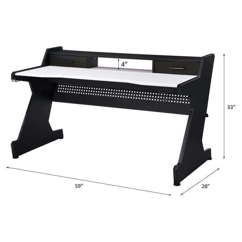 Bowery Hill Wooden Top 2-Drawer Gaming Table with Metal Frame in Black and White