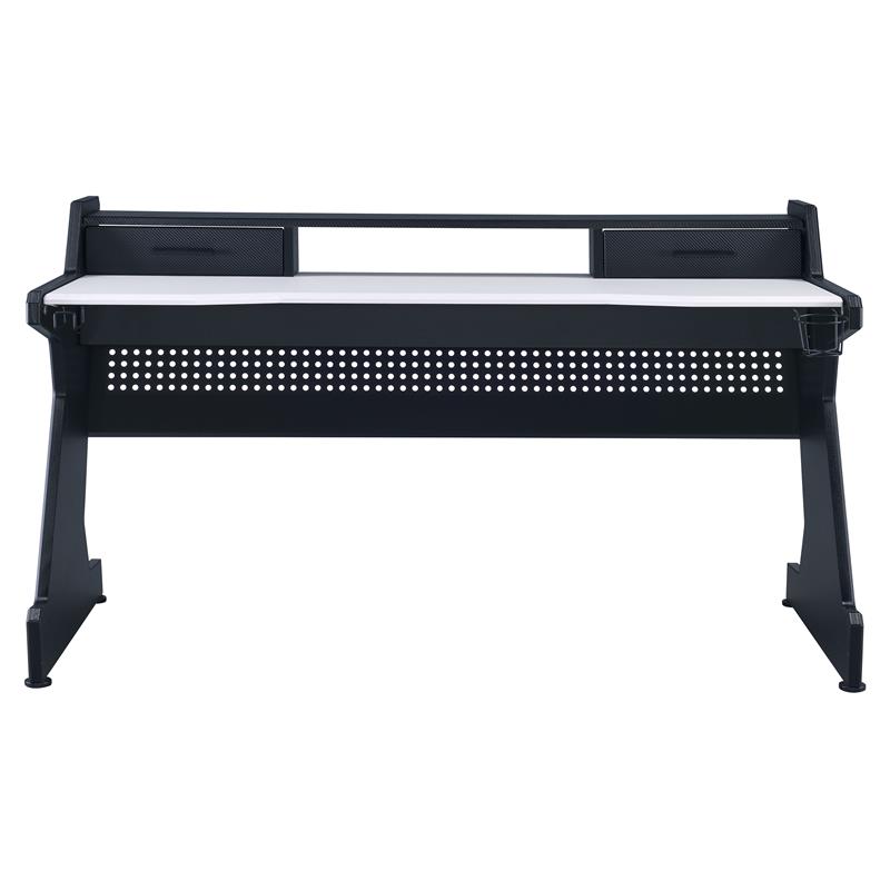 Bowery Hill Wooden Top 2-Drawer Gaming Table with Metal Frame in Black and White