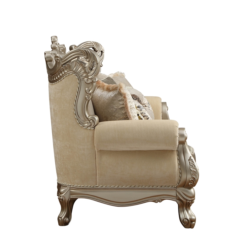 Bowery Hill Traditional Fabric Upholstered Sofa in Champagne and Beige