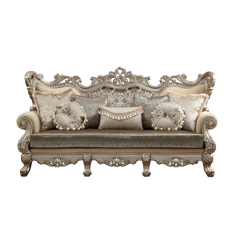 Bowery Hill Traditional Fabric Upholstered Sofa in Champagne and Beige