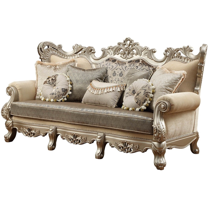 Bowery Hill Traditional Fabric Upholstered Sofa in Champagne and Beige