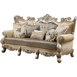 Bowery Hill Traditional Fabric Upholstered Sofa in Champagne and Beige