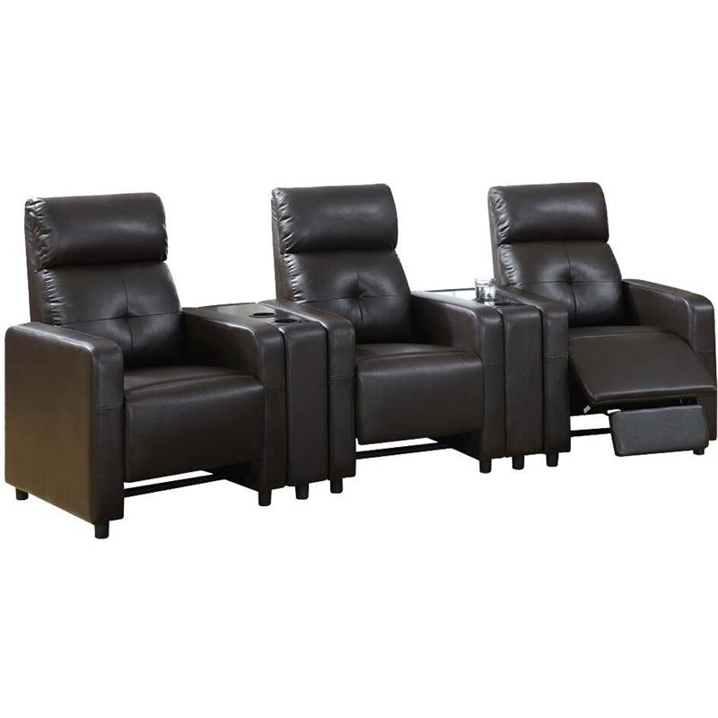 Bowery Hill Faux Leather Tufted Motion Reclining Home Theater in Espresso