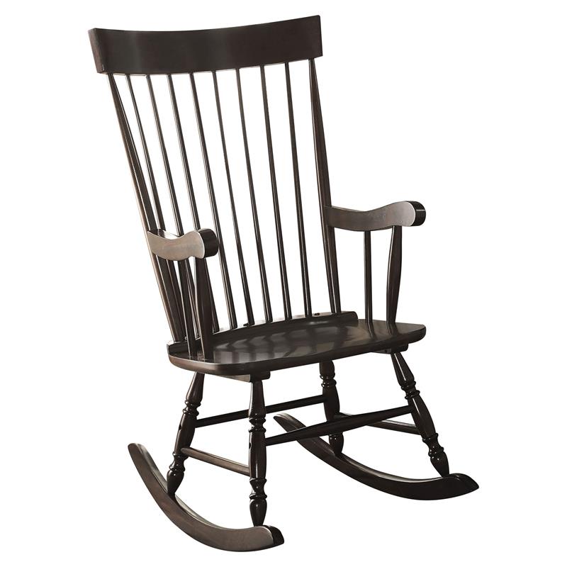 Bowery Hill Wooden Rocking Chair with Spindle Back and Recessed Armrest in Black