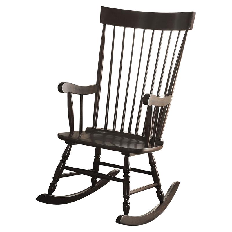 Bowery Hill Wooden Rocking Chair with Spindle Back and Recessed Armrest in Black