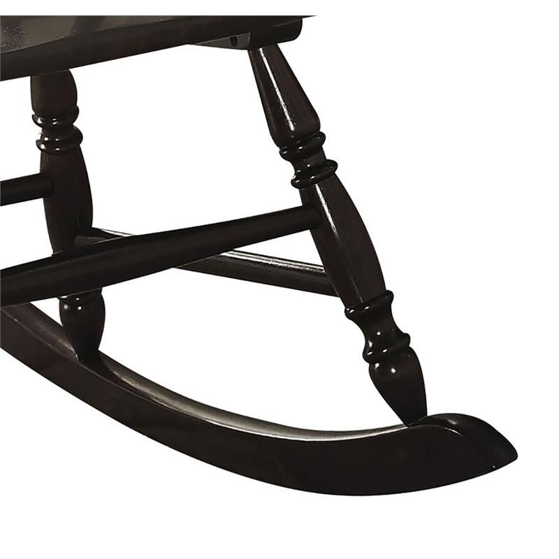 Bowery Hill Wooden Rocking Chair with Spindle Back and Recessed Armrest in Black