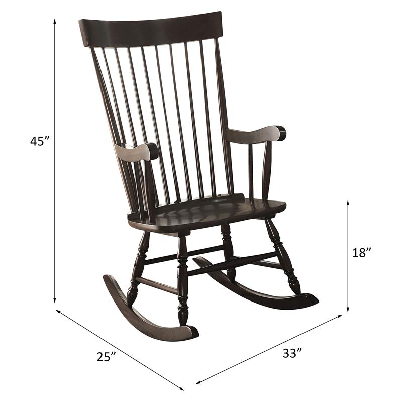 Bowery Hill Wooden Rocking Chair with Spindle Back and Recessed Armrest in Black