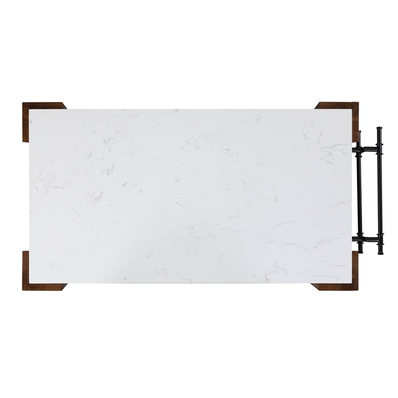 Bowery Hill 3-Shelf Wooden Kitchen Island in Marble and Rustic Brown