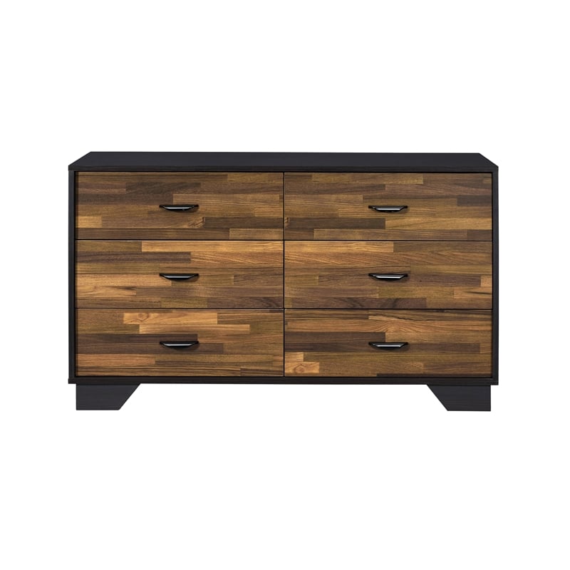 Bowery Hill Transitional 6-Drawer Wooden Dresser in Walnut and Black