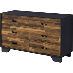 Bowery Hill Transitional 6-Drawer Wooden Dresser in Walnut and Black