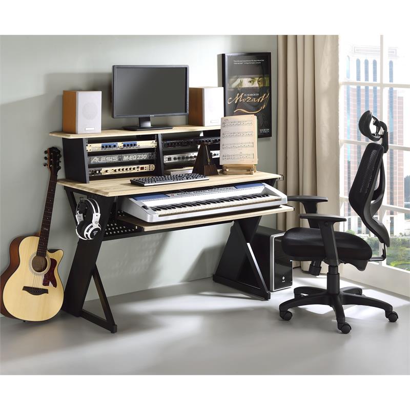 Bowery Hill Contemporary Rectangular Top Music Desk in Natural & Black Finish