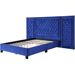 Bowery Hill Contemporary Eastern Velvet King Bed in Blue Finish