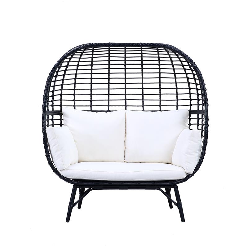 Bowery Hill Transitional Patio Lounge Chair in Cream Fabric & Black Finish