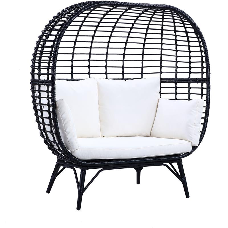 Bowery Hill Transitional Patio Lounge Chair in Cream Fabric & Black Finish