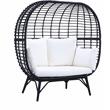 Bowery Hill Transitional Patio Lounge Chair in Cream Fabric & Black Finish