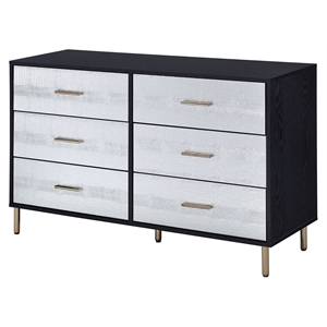 bowery hill transitional 6-drawer wooden dresser in black and silver and gold