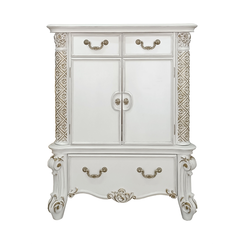 Bowery Hill Traditional 3-Drawer Wooden Chest with 2 Doors in Antique Pearl