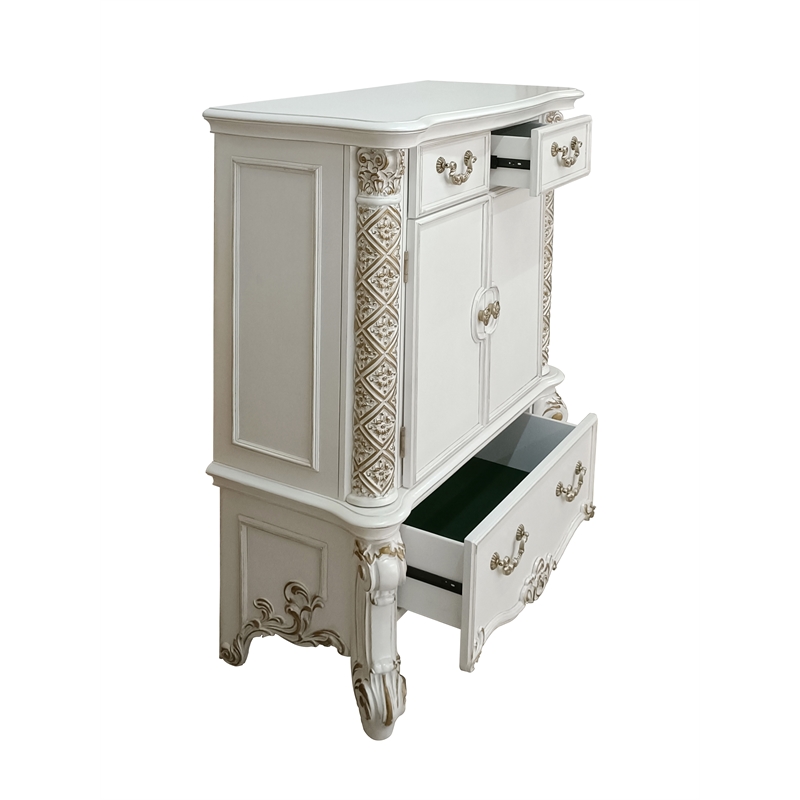 Bowery Hill Traditional 3-Drawer Wooden Chest with 2 Doors in Antique Pearl