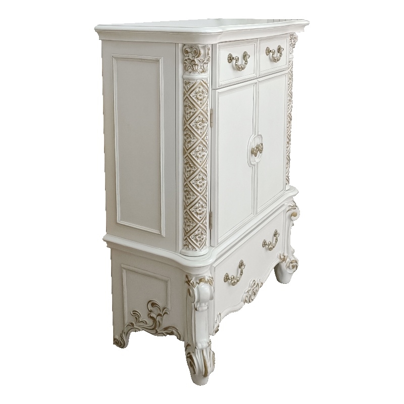Bowery Hill Traditional 3-Drawer Wooden Chest with 2 Doors in Antique Pearl