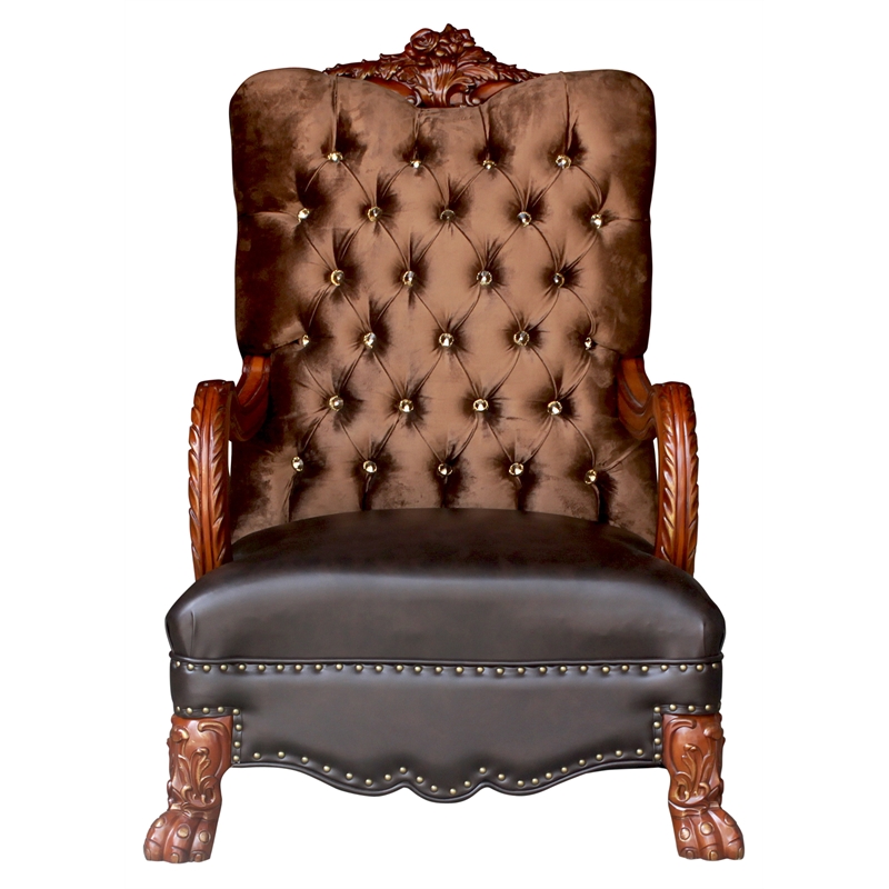 Bowery Hill Traditional Upholstered Chair in Golden Brown Velvet and Cherry Oak