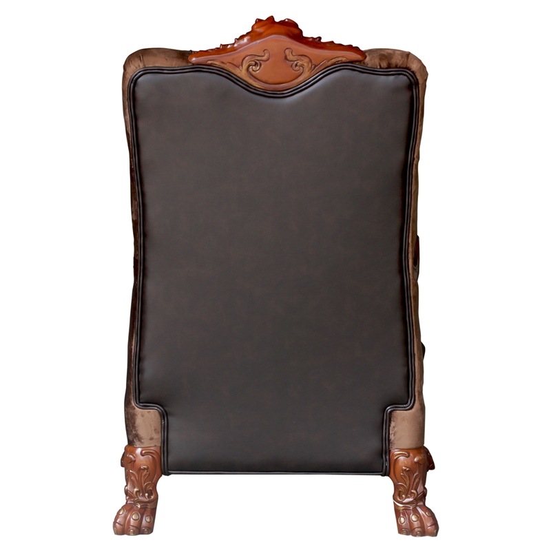 Bowery Hill Traditional Upholstered Chair in Golden Brown Velvet and Cherry Oak