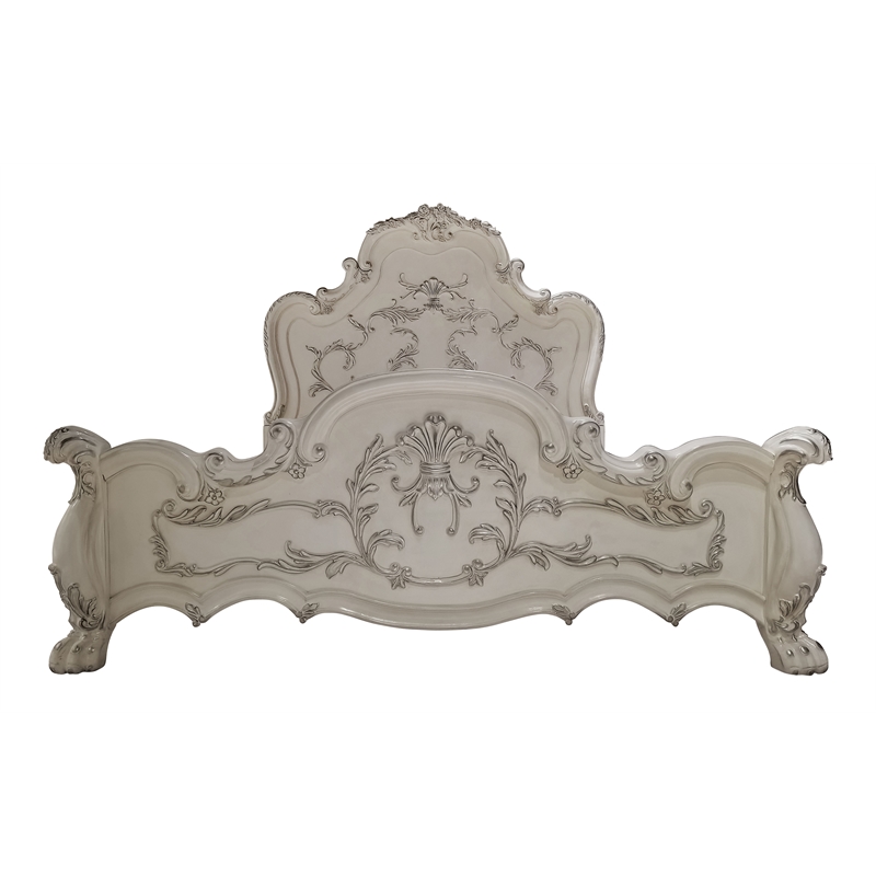 Bowery Hill Mid-Century Wooden Queen Bed with Arched Headboard in Bone White