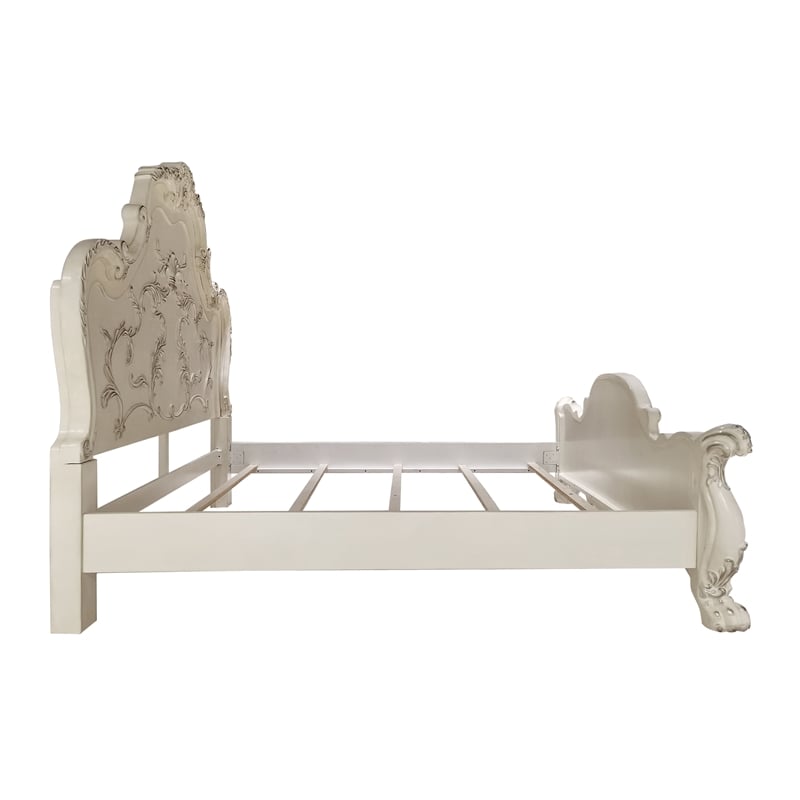 Bowery Hill Mid-Century Wooden Queen Bed with Arched Headboard in Bone White