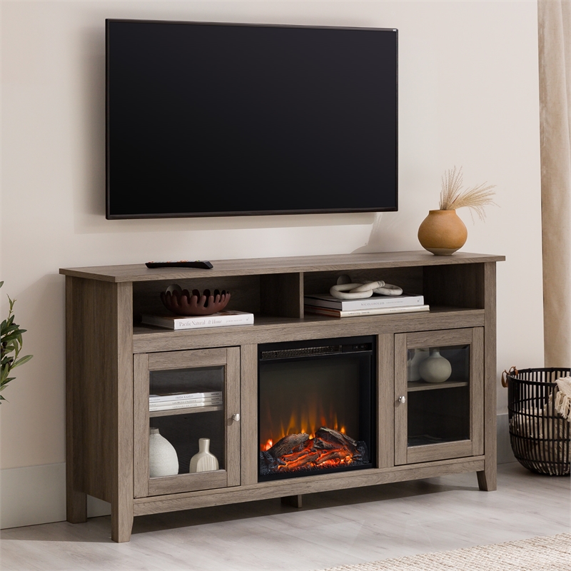 Bowery Hill Engineered Wood Driftwood TV Stand Rectangular Electric Fireplace 58