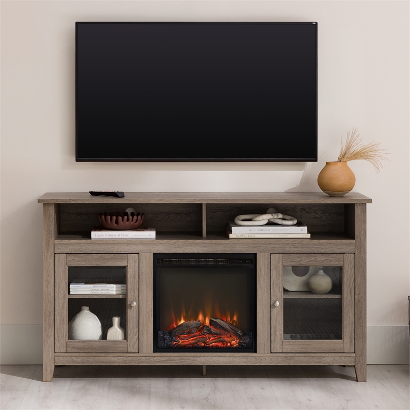 Bowery Hill Engineered Wood Driftwood TV Stand Rectangular Electric Fireplace 58