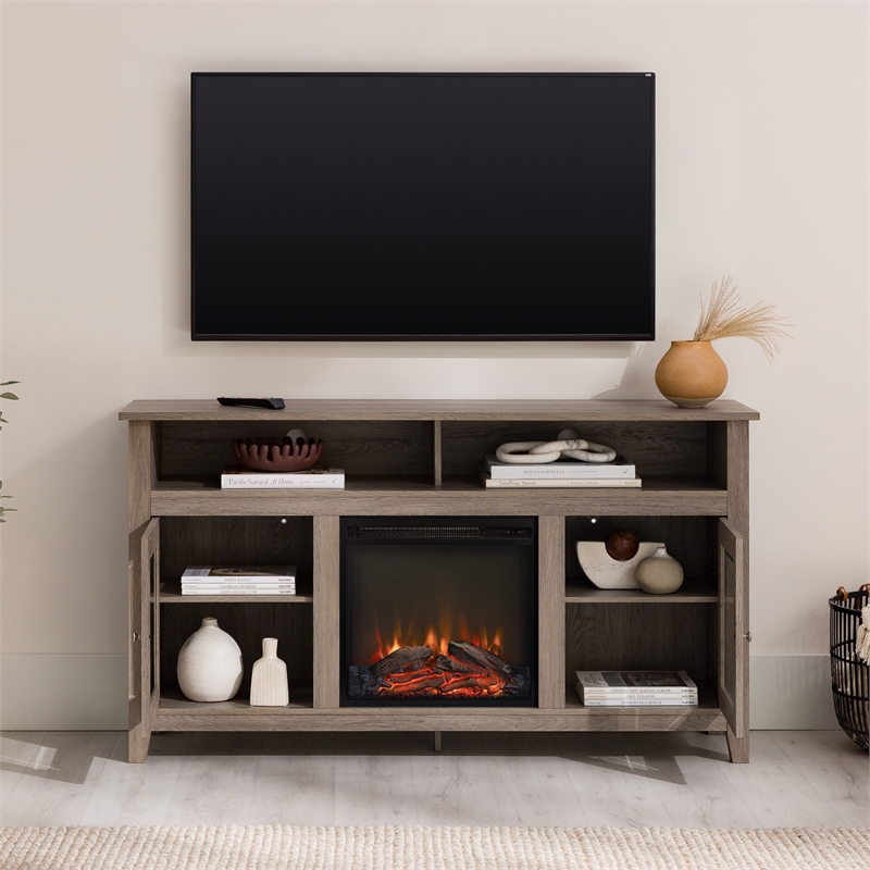 Bowery Hill Engineered Wood Driftwood TV Stand Rectangular Electric Fireplace 58