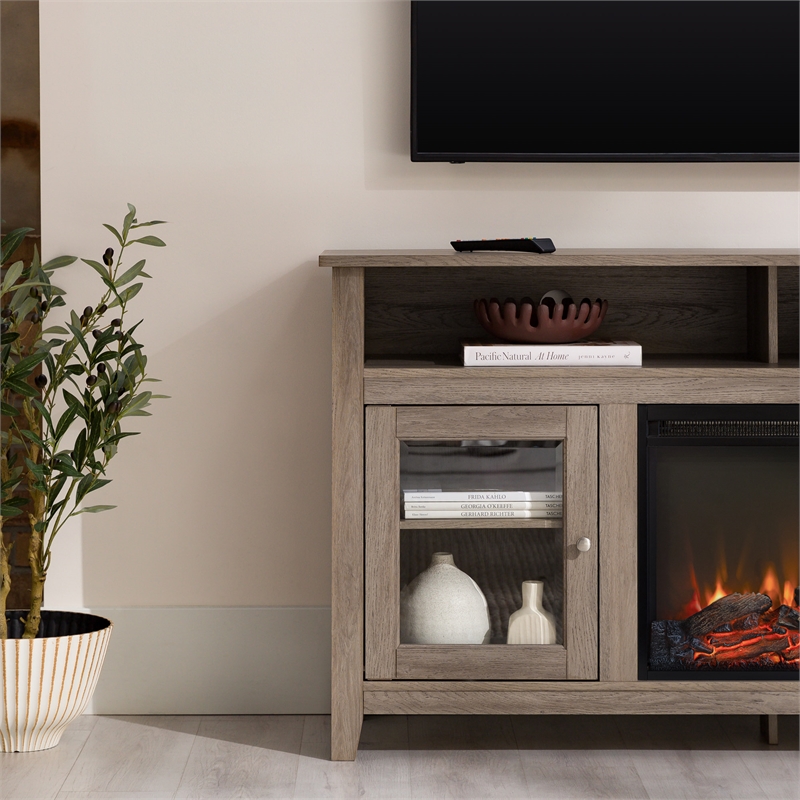 Bowery Hill Engineered Wood Driftwood TV Stand Rectangular Electric Fireplace 58