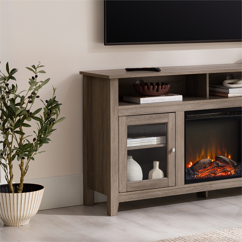 Bowery Hill Engineered Wood Driftwood TV Stand Rectangular Electric Fireplace 58