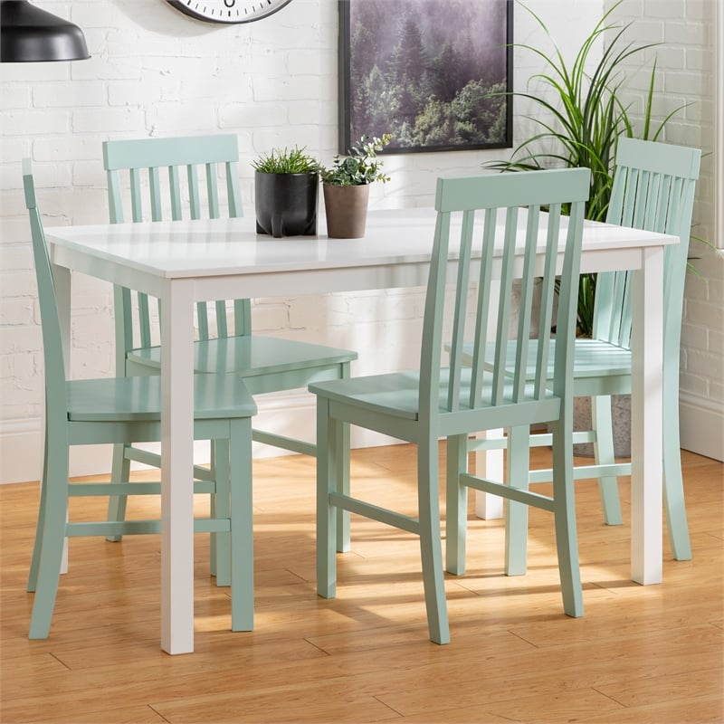 Bowery Hill 5-Piece White Wood Kitchen Dining Set with Mint Chairs