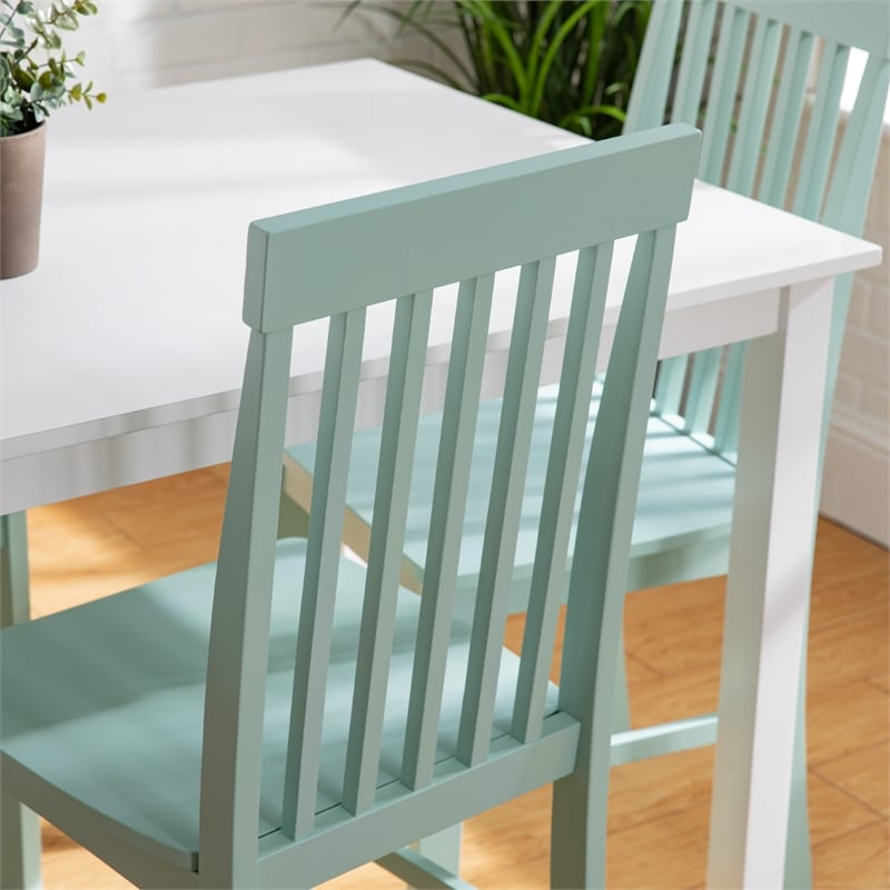 Bowery Hill 5-Piece White Wood Kitchen Dining Set with Mint Chairs
