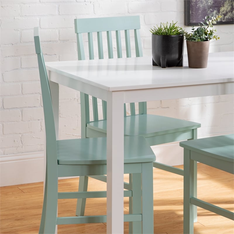 Bowery Hill 5-Piece White Wood Kitchen Dining Set with Mint Chairs