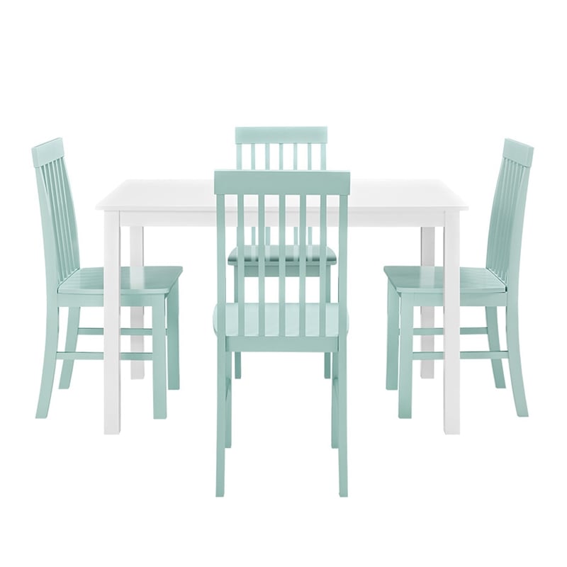 Bowery Hill 5-Piece White Wood Kitchen Dining Set with Mint Chairs