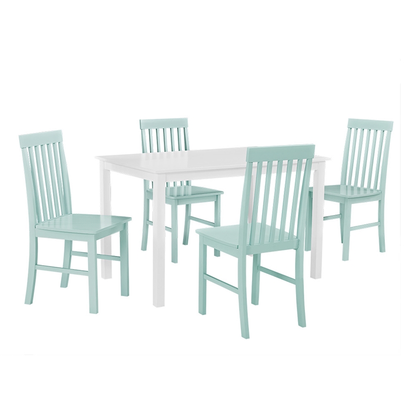Bowery Hill 5-Piece White Wood Kitchen Dining Set with Mint Chairs