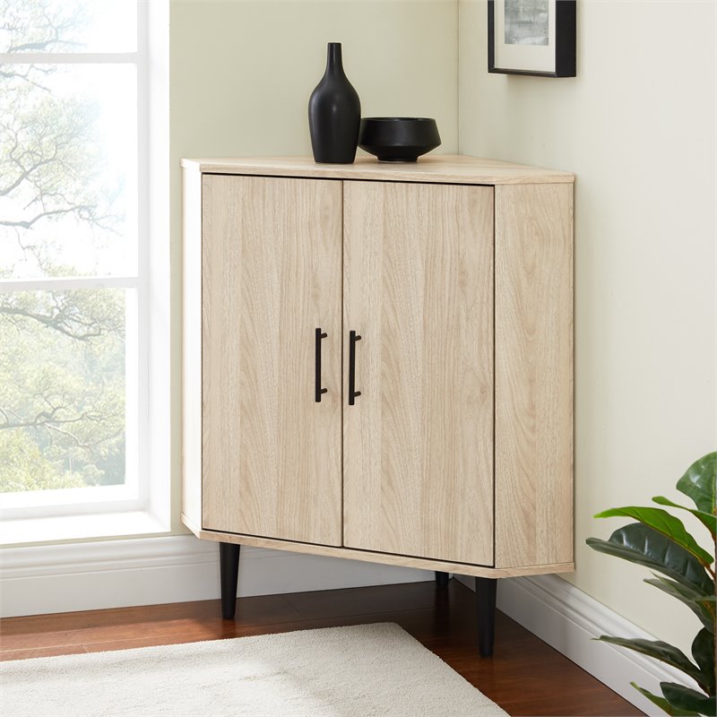 Bowery Hill Contemporary Double Door Corner Accent Cabinet in Birch