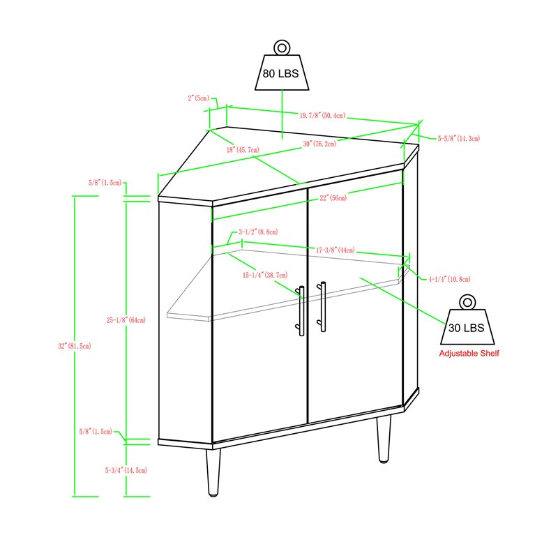Bowery Hill Contemporary Double Door Corner Accent Cabinet in Birch