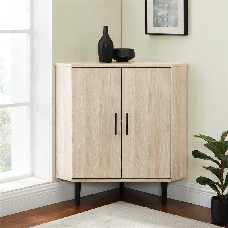 Bowery Hill Contemporary Double Door Corner Accent Cabinet in Birch