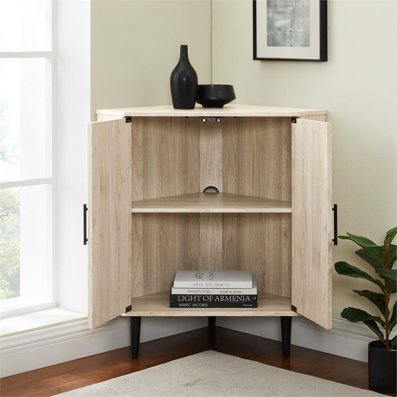 Bowery Hill Contemporary Double Door Corner Accent Cabinet in Birch