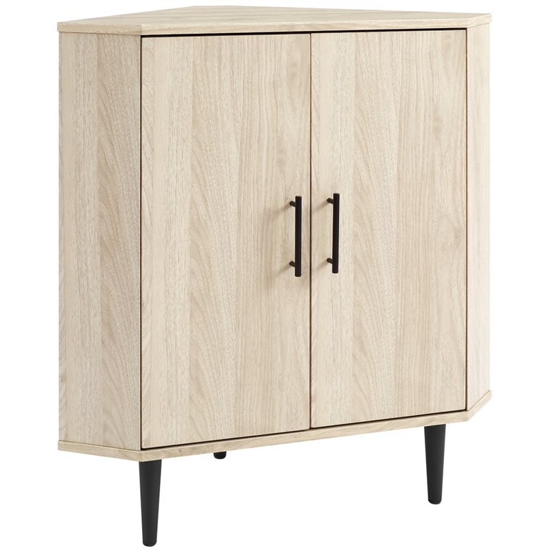 Bowery Hill Contemporary Double Door Corner Accent Cabinet in Birch