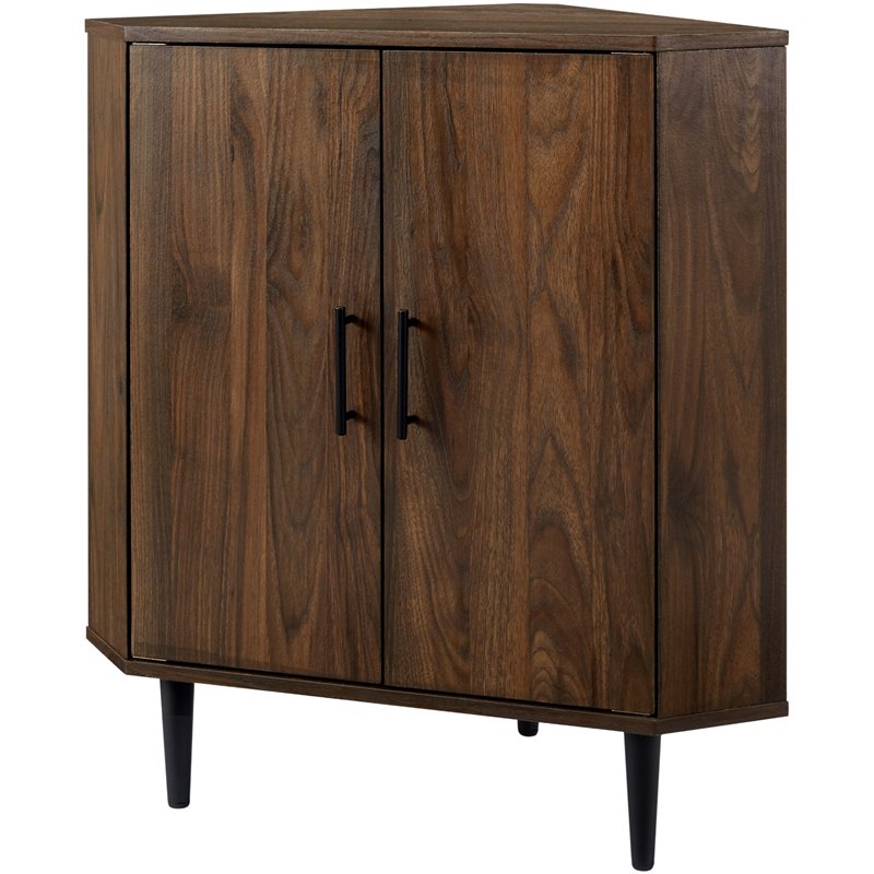 Bowery Hill Contemporary Double Door Corner Accent Cabinet in Dark Walnut