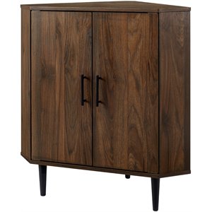 Bowery Hill Contemporary Double Door Corner Accent Cabinet in Dark Walnut