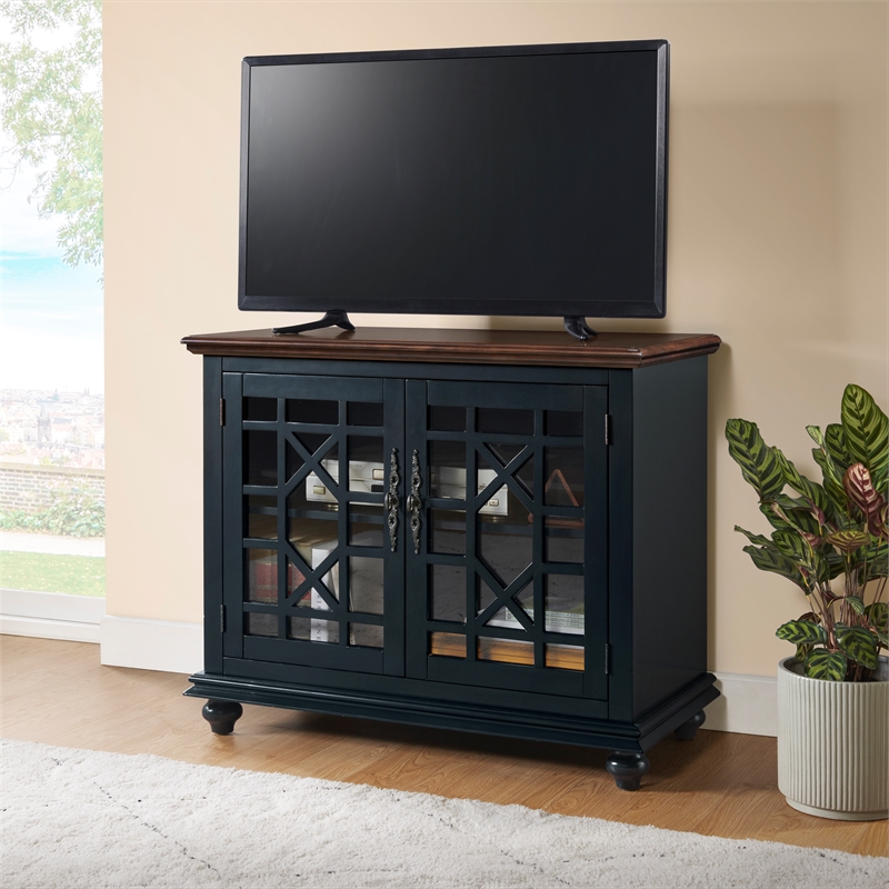 Bowery Hill Modern / Contemporary TV Stand Blue with Coffee Walnut Top