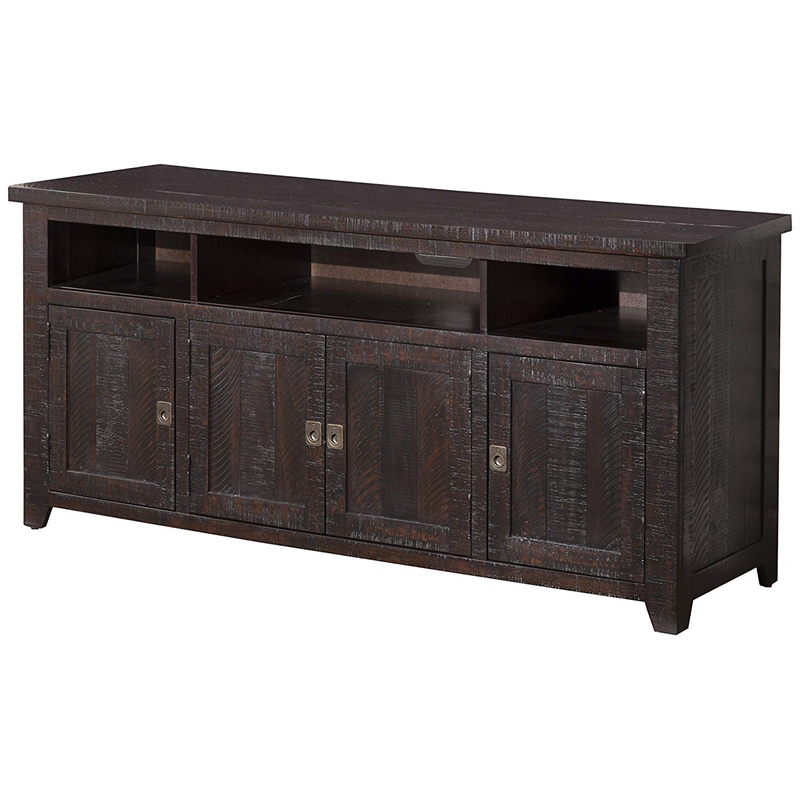 Bowery Hill Solid Pine Espresso TV Stand Rectangular Adjustable 65